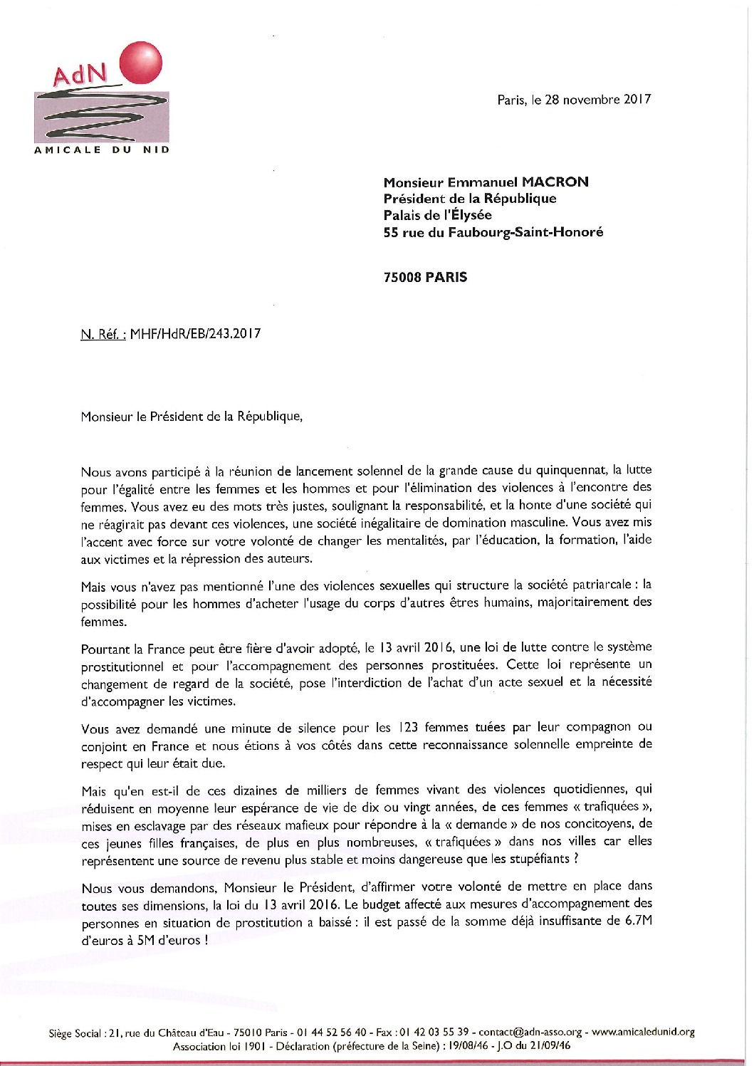 thumbnail of Courrier à E. Macron Président de la République